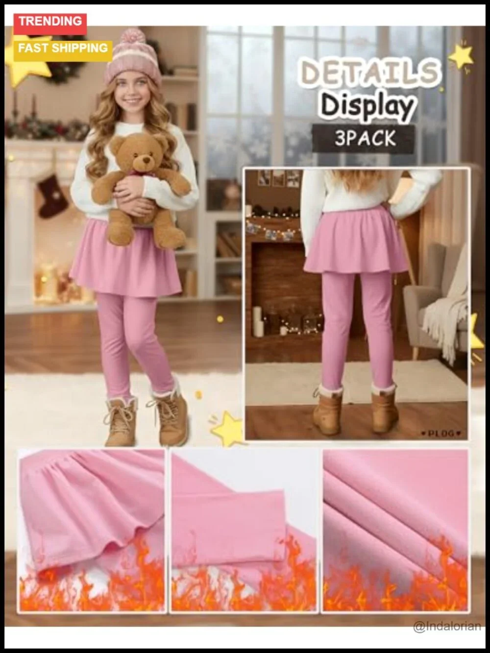 3 Pack Girls Fleece Lined Leggings with Ruffle Skirts Thermal School Uniform